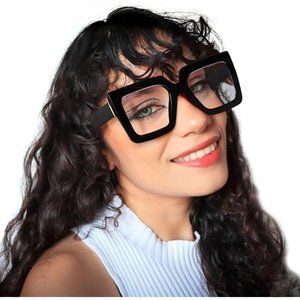 Women Men Black Fashion Classic Square Eyewear Thick Non Prescription Glasses